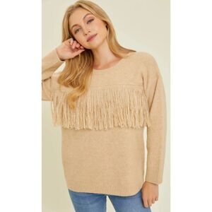 HEYSON Light Brown Sz Small Casual Wear Soft Stretchy Wool Blend Fringe Sweater
